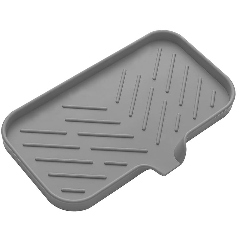 Metopets Sponge Holder for Kitchen Sink, Silicone Sponge Dish Tray with Drain Spout, Soap Dispenser Holder for Shower Bathroom (Grey, 9.8"" x 4.9"") - Image 1